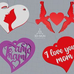 dijes-mama-corazon_Mesa-de-trabajo-1.jpg STL file Mother's Day hearts charms or key chains・3D printing template to download