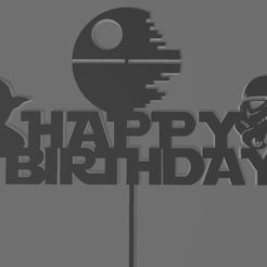 Starwars-birthday-cake-topper.jpg Fichier STL Décor de gâteau d'anniversaire Starwars・Design imprimable en 3D à télécharger