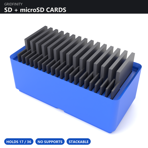 Gridfinity SD + microSD Card Holder - 17 / 36 cards