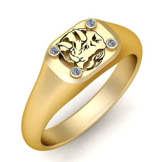 Gold Tiger Signet Ring with Sparkling Stone Accents