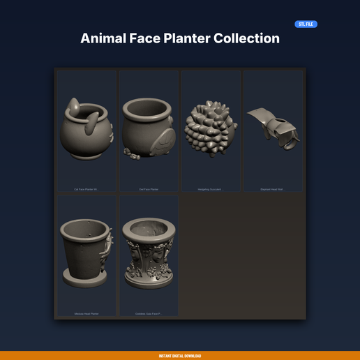 Animal Face Planter Collection - 6-Model STL Bundle