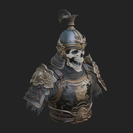 Skull Samurai Bust Statue Design 4 - 3D Print Model