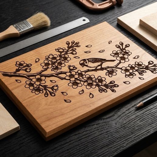 Cherry Blossom Branch SVG, Japanese Line Art Laser Engraving File, Sakura Wall Art, Instant Download