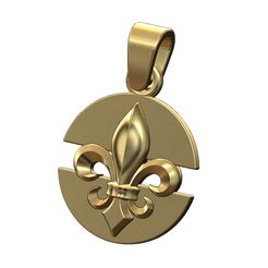 Lily-split-round-pendant-charm-00.jpg Fichier STL Lys royal pendentif rond fendu avec attache Modèle d'impression 3D・Modèle imprimable en 3D à télécharger