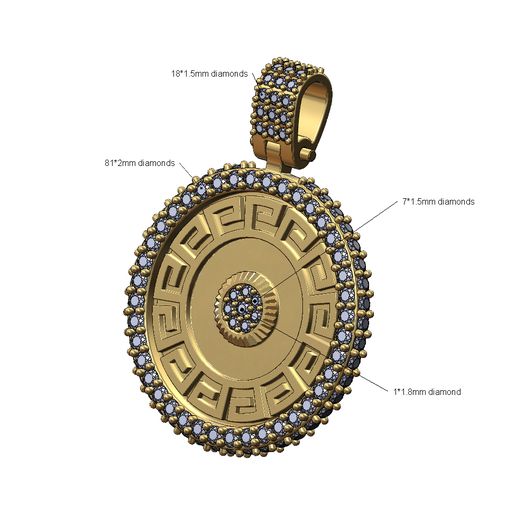 Rolex bezel Versace pattern iced pendant with bail 3D print model 3D model