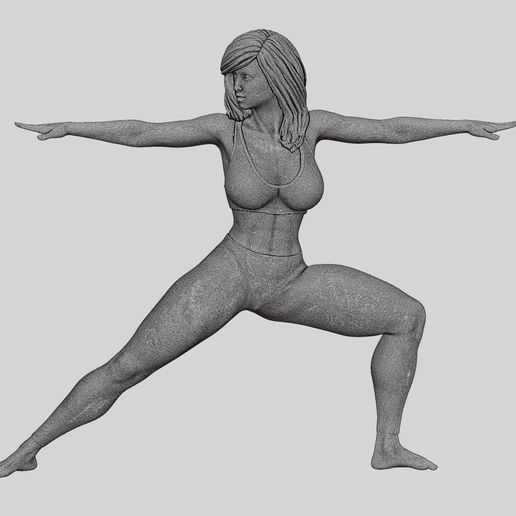 z.jpg 3D file Young Woman Practicing Yoga Lesson Doing Warrior Two 3D Print Model・3D printable model to download, 3DGeshaft