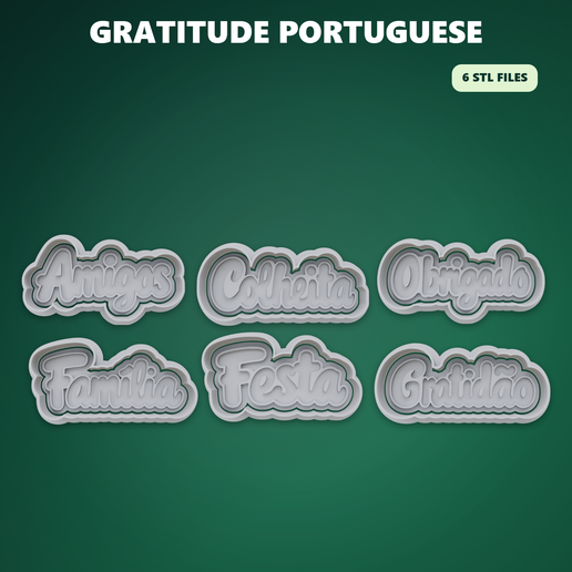 Gratitude Portuguese Cookie Cutter STL – 3D Print Biscuit Mold Set