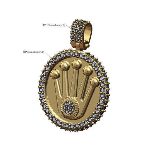 Rolex crown iced memory picture pendant with bail 3D print model 3D model