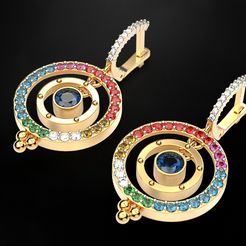 Earrings-with-multi-colored-precious-stones-7.jpg Fichier STL Boucles d'oreilles avec des pierres précieuses multicolores・Plan pour imprimante 3D à télécharger