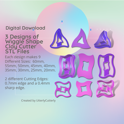 Cover-7.png Archivo 3D 3 diseños de cortador de arcilla Wiggle Shapes - Descarga de archivos digitales STL modernos- 9 tamaños y 2 versiones de cortador Pendientes, colgante, pasador・Diseño imprimible en 3D para descargar