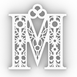 2.png Uppercase letter M hanging ornament with hollowed-out minimalistic Baroque-style decorations