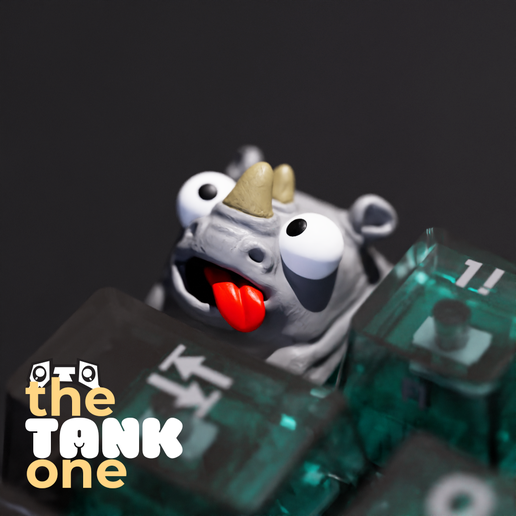🦏 the Tank one - Derpy Eye Rhino Artisan Keycap 🦏
