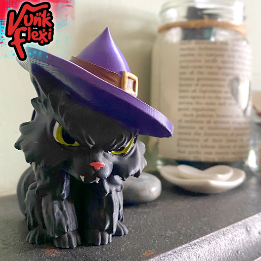 03.png Halloween Black Cat MultiColor Flexi Print-In-Place + figure & keychain