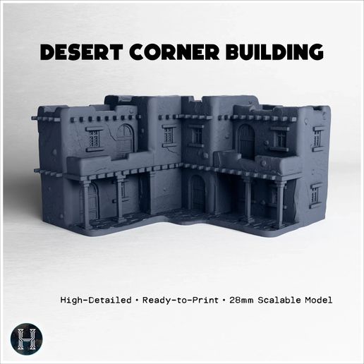 Medieval Arcaded Corner Building (90) | 28mm (scalable) | Desert Building - Terrain for Wargame | For FDM & Resin | #SWMTB90