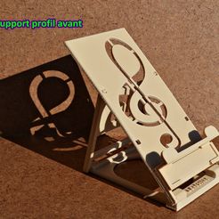 1 - Support profil avnt.JPG FOLDING SUPPORT FOR SMARTPHONE OR TABLET TELEPHONE - Reason: Ground key ...    Foldable support for mobile phone and small digital tablet - pattern : " Treble clef "