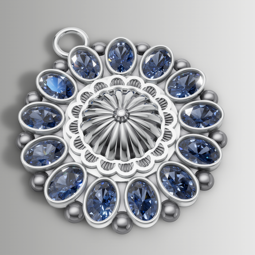 2.png Big Oval Stein Blume Anhänger Sunburst Center Design