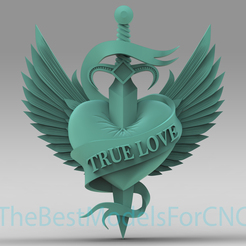 Heart-With-Sword-and-Wings.png 3D Model STL File for CNC Router Laser & 3D Printer Heart With Sword and Wings