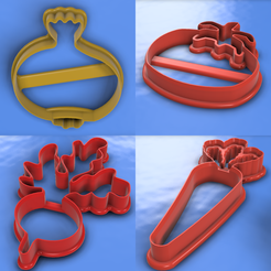 Set-veggie-garden-cutters.png STL file Vegetable garden cutters for cookies or playdough - set of 4・3D printable model to download