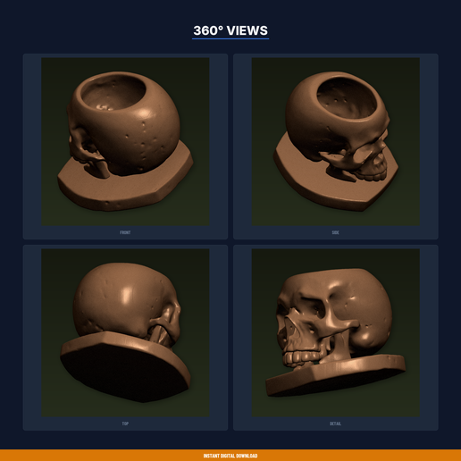 03_angles.png Gothic Skull Succulent Planter Small - 3D Printable STL File