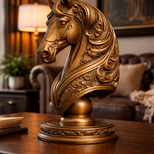 Elegant Chess Knight Horse Bust - Ornamental STL