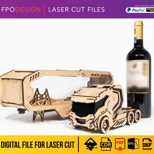 TRAILER-MAVERICK-GUIDE-portada.jpg Trailer con remolque madera caja para vino planos para corte láser, contiene guía de armado caja regalo guardar vino CDR png svg eps camión
