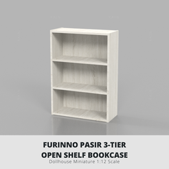 wren rrenyy rr “ay a | FURINNO PASIR 3-TIER OPEN SHELF BOOKCASE Dollhouse Miniature 1:12 Scale Bookcase Furinno-INSPIRED, Pasir 3-Tier Open Shelf Bookcase 1:12 Dollhouse 3D MODEL