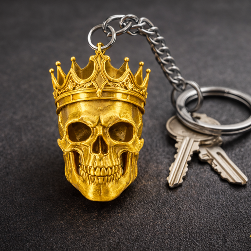 King Skull Crown Keychain STL – Detailed Royal Skull Keyring 3D Print Model
