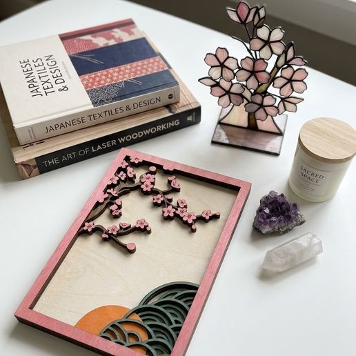 MD475 - Sakura Corner Frame Layered Wood SVG, Cherry Blossom Laser Cut File, Decorative Frame Wall Art, CNC Pattern