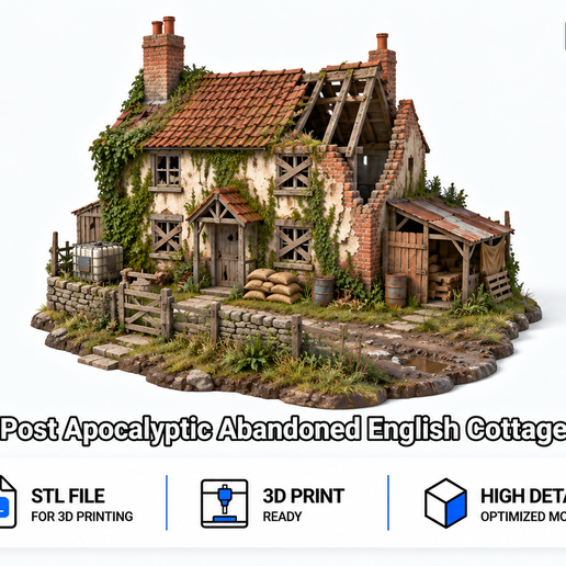 Post-Apocalyptic Abandoned English Cottage | 3D Print STL File