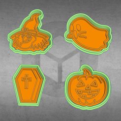 A6B284C1-49C0-47F0-940A-F82F73BB0A42.jpeg STL file Kit x4 Halloween cutters and markers ( witch, ghost, coffin, pumpkin )・Model to download and 3D print