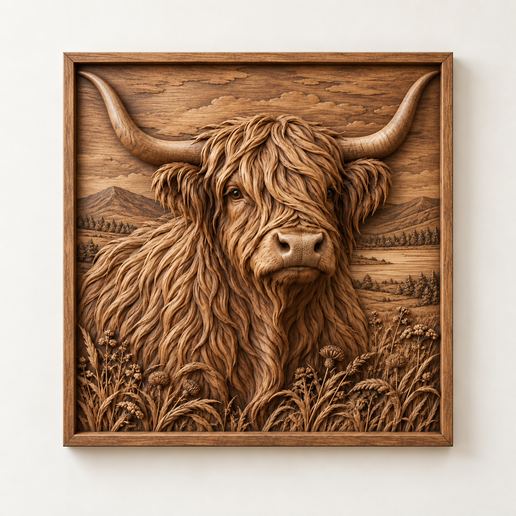 Highland Cow 3D Relief STL File