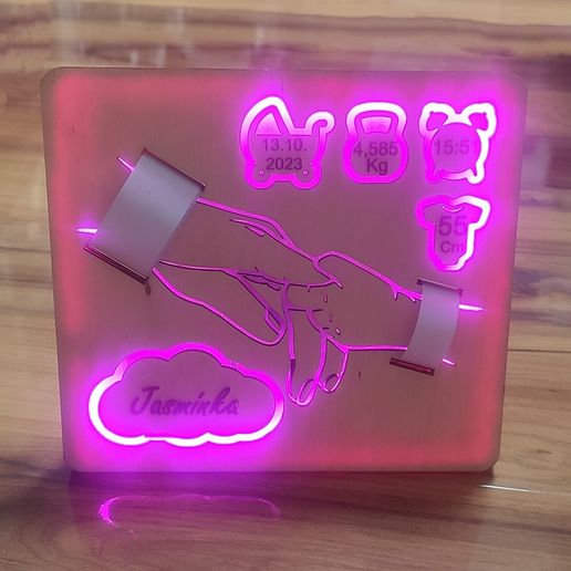 Battery 3d print and lasercut led lamp baby birth - 3D model önizlemesi