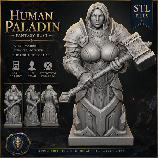 Human Paladin – Fantasy Warrior Bust STL