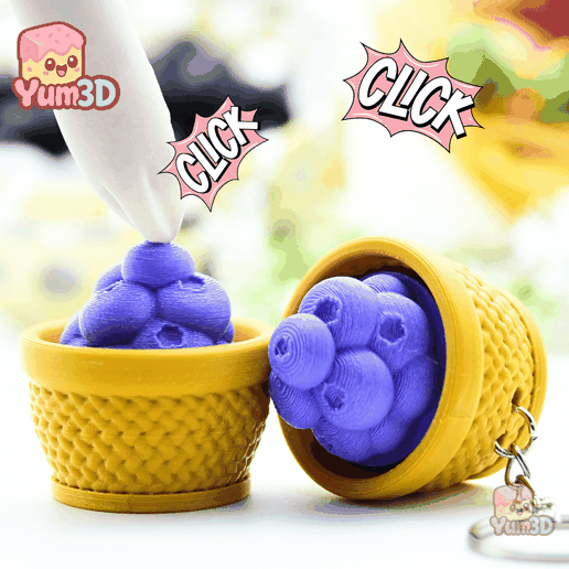 Yum3D Spring Blueberry Basket Fidget Clicker Keychain - Cute Backpack Keychain