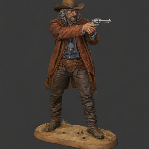 Wild West Gunslinger STL - Cowboy with Revolver 3D Print File - Western Miniature Model with Base