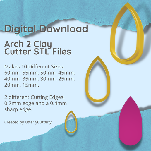 Arch 2 Clay Cutter - STL Digital File Download- 10 sizes and 2 Cutter Versions 3D model