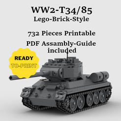 t34-cover.png Fichier 3D Brique Lego Style WW2-Tank T34/85・Modèle à télécharger et à imprimer en 3D, Nuclarium