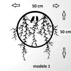 modele-1.jpg Файл STL 2 настенных украшения птицы на ветке легко распечатать без поддержки・Модель для печати в 3D скачать