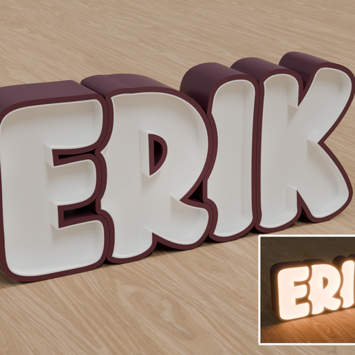 STL Files, Personalized LED Name Lamp "ERIK" - Night Light for Kids Room, Gift for Newborn, Baptism, Birthday