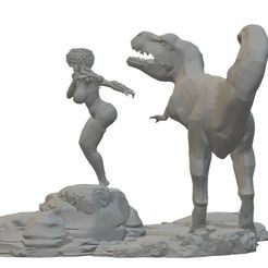 FULL-DIORAMA.jpg STL-Datei NACKTES WILDES DINO-MÄDCHEN DIORAMA・3D-Drucker-Vorlage zum herunterladen