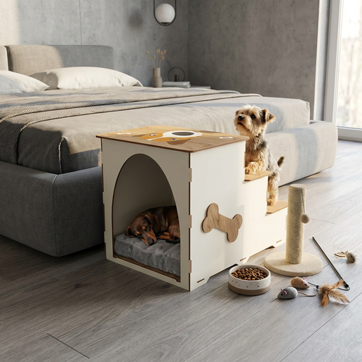 2-in-1 Dog Stairs and Condo – Small Dog House with Pet Steps, Laser Cut Files (SVG, DXF, AI, PDF)