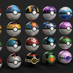 Poke-Ball-Full-Render.jpg 3D file Pokemon - Assorted Poke Ball Set - 24 Opening and Closing Models・Template to download and 3D print