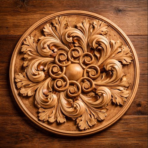 Round Baroque Rosette Furniture Applique STL for CNC