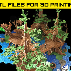 Tree-Fort-Set.png 3D file TREE FORT SET - "HEX" TILES FOR A HIGHLY DETAILED 3D GAME BOARD.・3D printable model to download