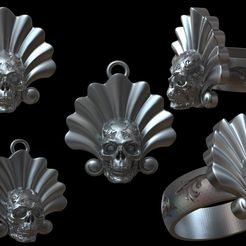 Capa-pendant-e-ring-3.jpg Файл STL Подвеска и кольцо "Череп из ракушки・3D-печатная модель для загрузки