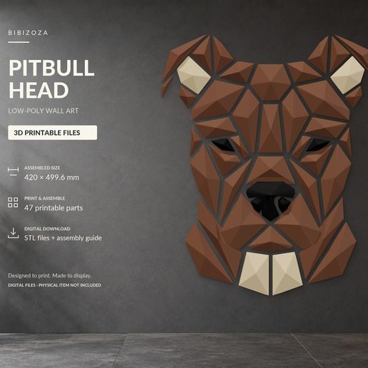 Pitbull head — low‑poly wall art panel