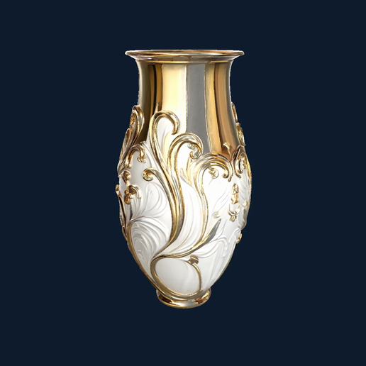 Baroque Scroll Vase – Ornamental Relief Decorative Vessel STL