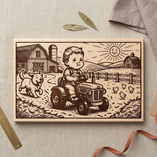 Little Farmer Tractor SVG, Kids Farm Line Art Laser Cut File, Toddler Wall Art, Digital Download