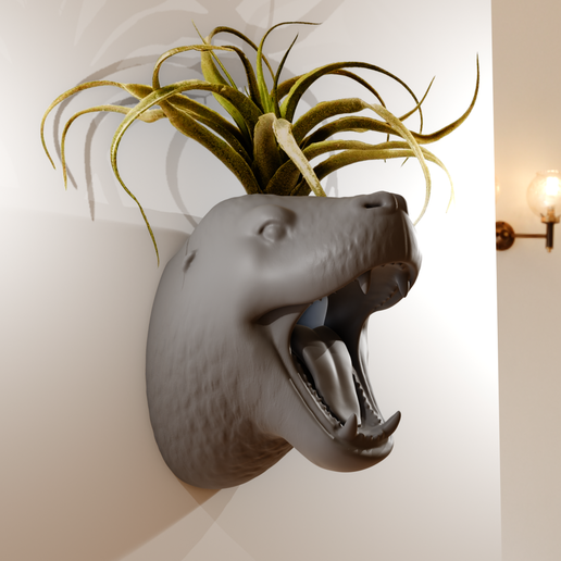 leopard seal head mouth open wall mount planter stl 3D model