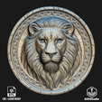 Front.png Lion Relief for CNC Laser and 3D Print STL File and 4K Grayscale TIF - High Detail 3D Model